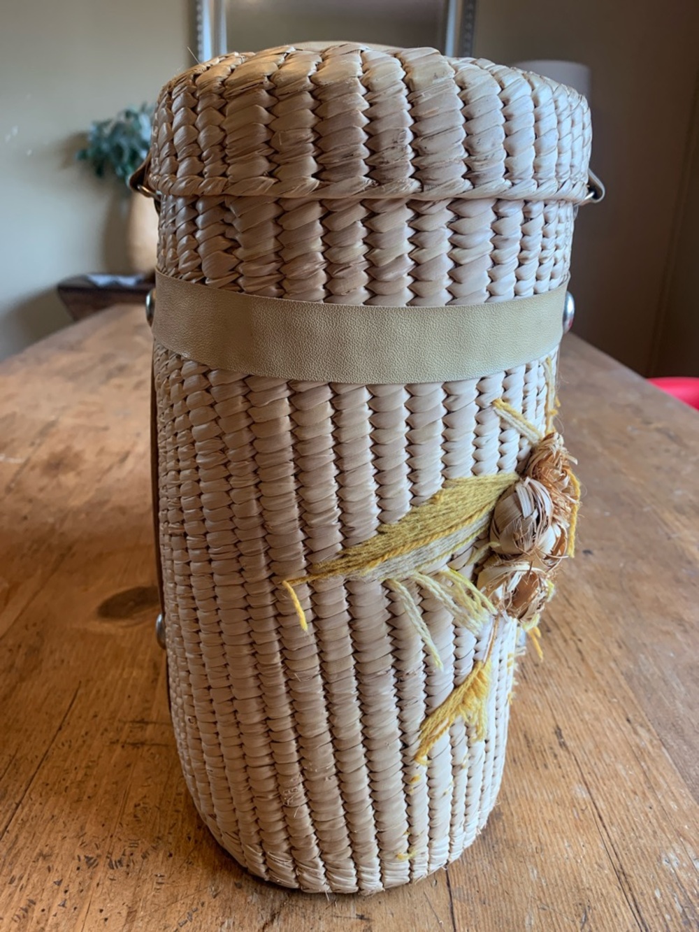Vintage Woven Straw Tote with Yellow Floral Embroidery - Picture 10 of 16